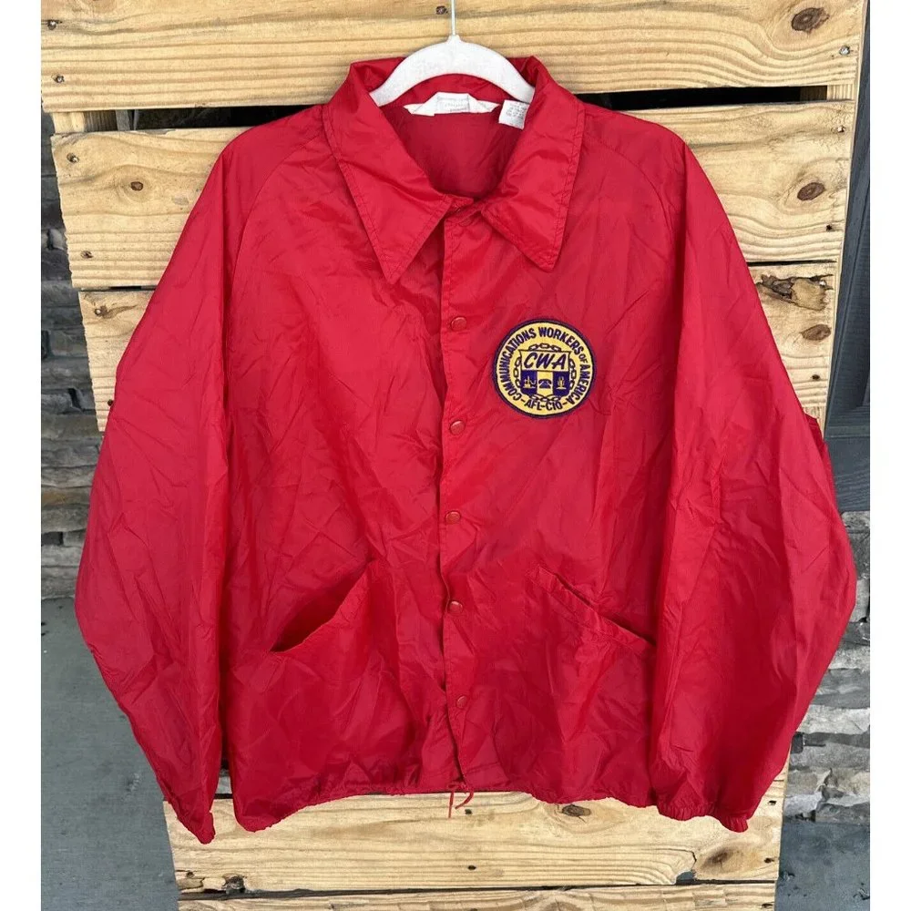 Vintage Velva Sheen Jacket‎ Large L Red Snap Windbreaker Nylon Made in USA